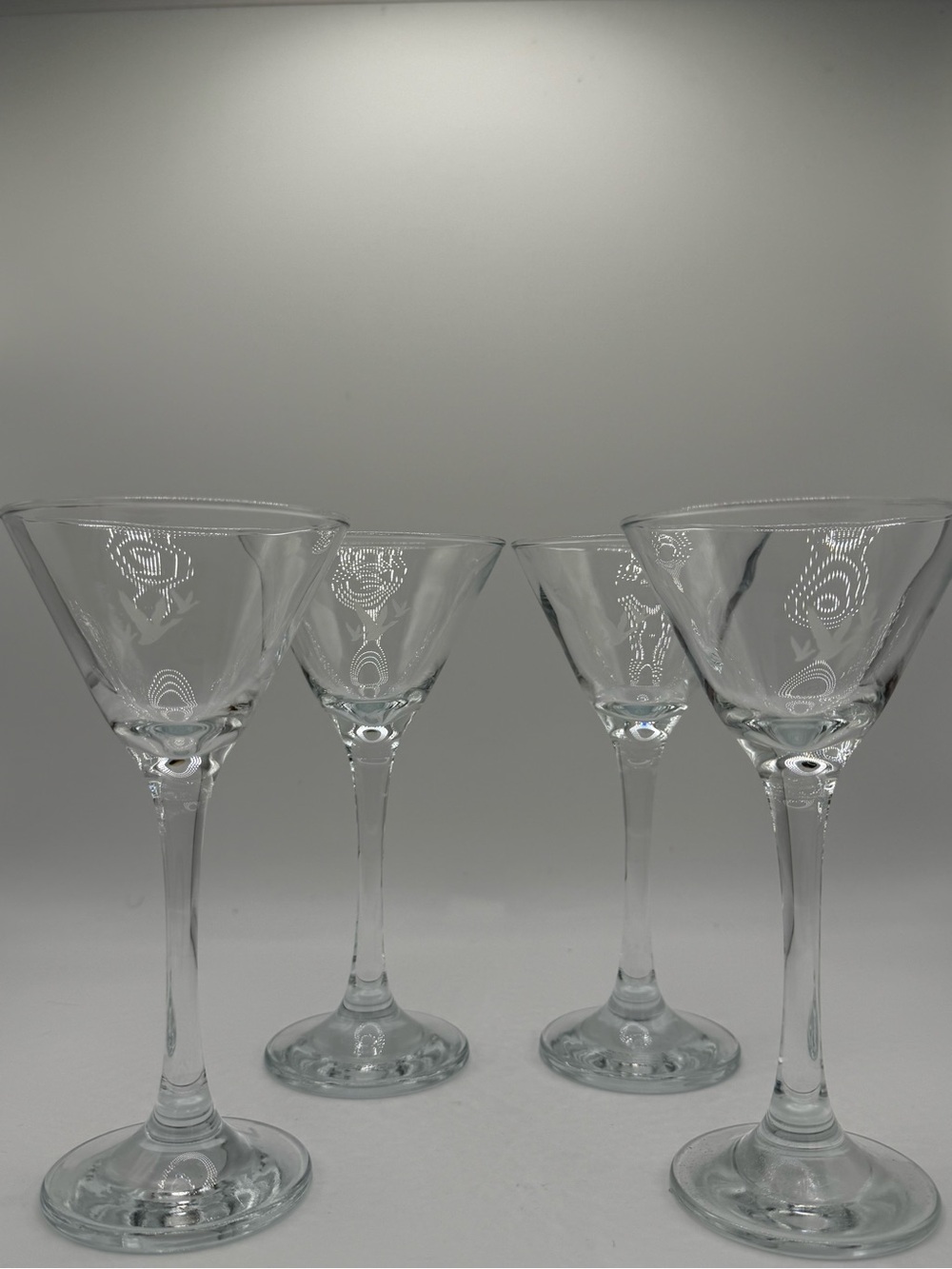 Vintage Grey Goose Etched Clear Glass Martini Glasses - Set of 4
